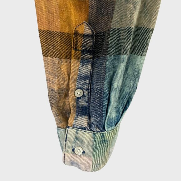 Anthropologie Ruffle Henley Top Women's Small Acid-Washed Tonal Check Tunic - Picture 7 of 11